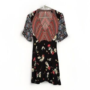 Free People‎ Boho Mixed Print Mini Dress Size 2 Floral V Neck Festival